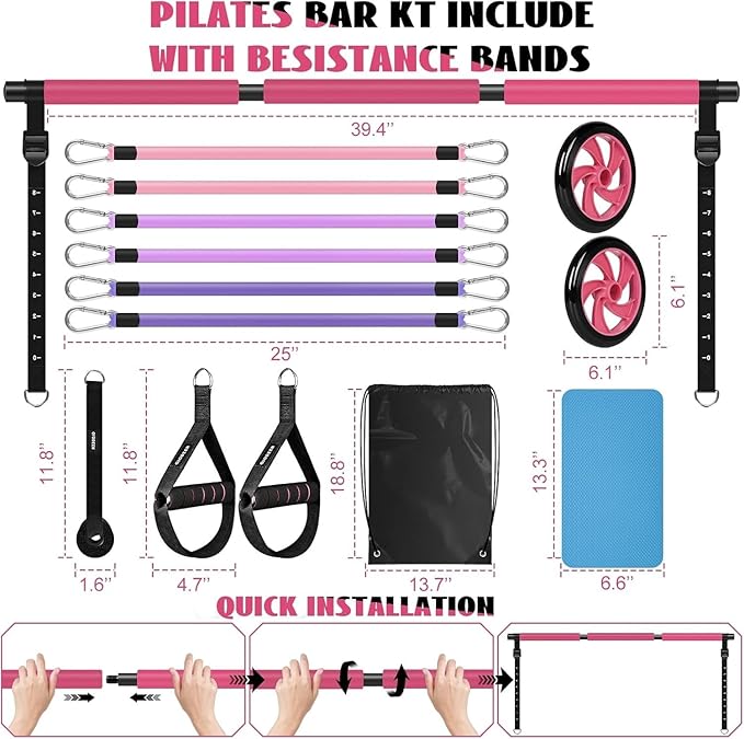 OLODEER Pilates Bar Kit with Resistance Bands and Ab Roller Home Workout Set - with | Sold by Uncle Wiener's Wholesale