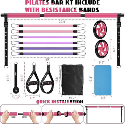 OLODEER Pilates Bar Kit with Resistance Bands and Ab Roller Home Workout Set - with | Sold by Uncle Wiener's Wholesale