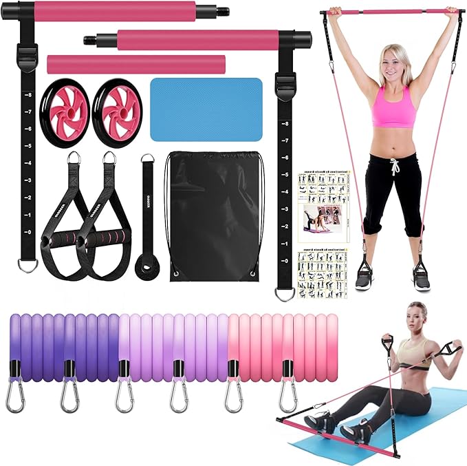 OLODEER Pilates Bar Kit with Resistance Bands and Ab Roller Home Workout Set - with | Sold by Uncle Wiener's Wholesale