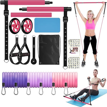 OLODEER Pilates Bar Kit with Resistance Bands and Ab Roller Home Workout Set - with | Sold by Uncle Wiener's Wholesale