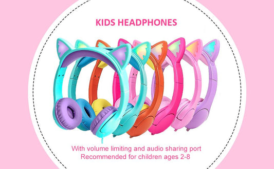 Olyre Kids Wired Cat Ear Headphones – LED Light-Up On-Ear Headset with Microphone, 85 dB Volume Limit & Audio Sharing Port - Electronics with | Sold by Uncle Wiener's Wholesale