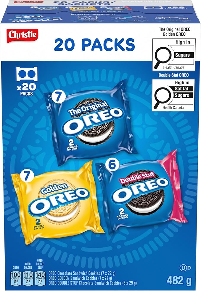 OREO Assorted Sandwich Cookies Variety Pack 482g – 20 Individually Wrapped Snack Packs, Original, Double Stuf & Golden, 40 Cookies - Snack with | Sold by Uncle Wiener's Wholesale