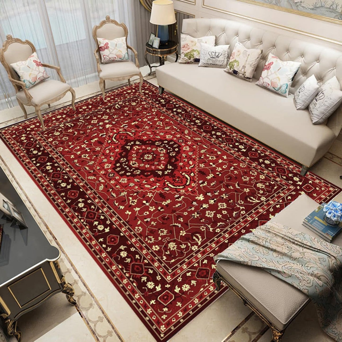 Oriental Area Rug – Non - Slip Boho & Traditional Living Room Carpet - General Equipment with 3.9 X 5.2 FT | Sold by Uncle Wiener's Wholesale