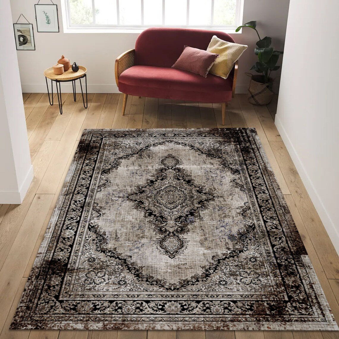 Oriental Area Rug – Non - Slip Boho & Traditional Living Room Carpet - General Equipment with 3.9 X 5.2 FT | Sold by Uncle Wiener's Wholesale