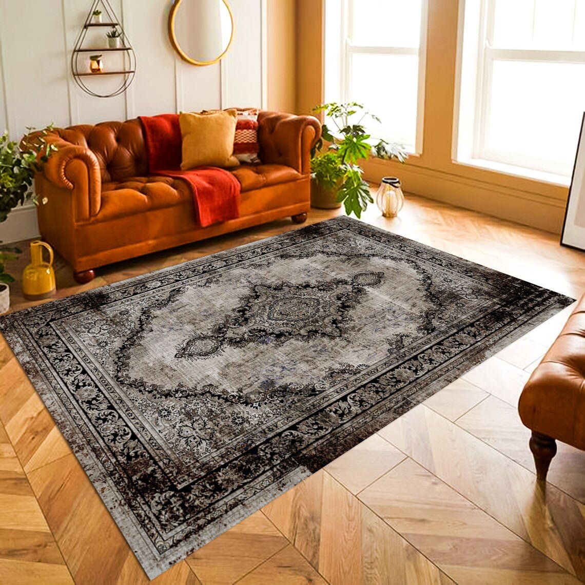 Oriental Area Rug – Non - Slip Boho & Traditional Living Room Carpet - General Equipment with 3.9 X 5.2 FT | Sold by Uncle Wiener's Wholesale