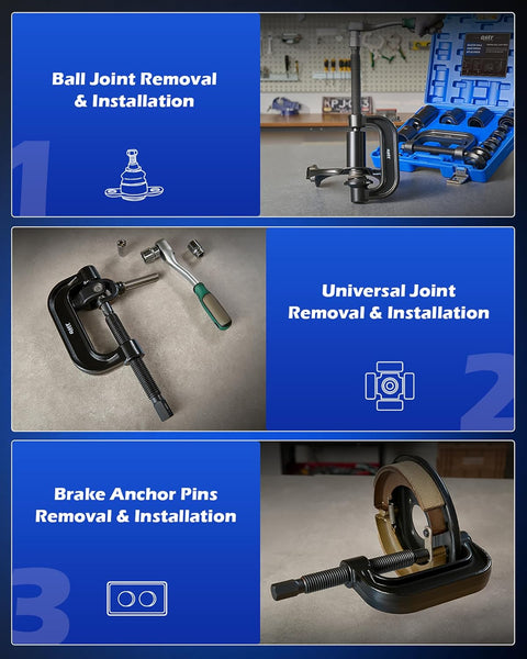 Orion Motor Tech Ball Joint Press Kit, 21 - Piece Master Ball Joint Removal Tool with C - Frame, Heavy - Duty Brake Anchor Pin U Joint Ball Joint Press Tool for 2WD and 4WD Cars - with | Sold by Uncle Wiener's Wholesale