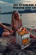 Portable wood burning stove used for camping and outdoor cooking setup