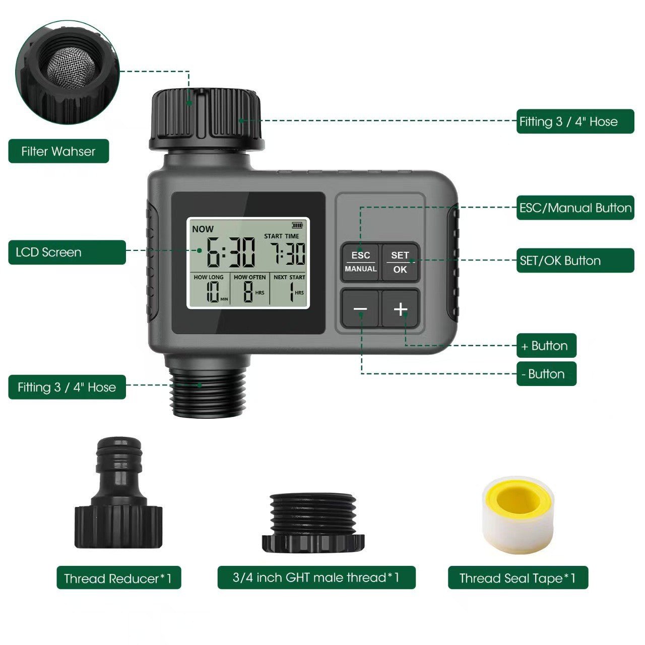 Outdoor Garden Hose Faucet Timer Programmable Sprinkler with Rain Delay Manual Auto Irrigation Yard Lawn – SGW01 - with | Sold by Uncle Wiener's Wholesale