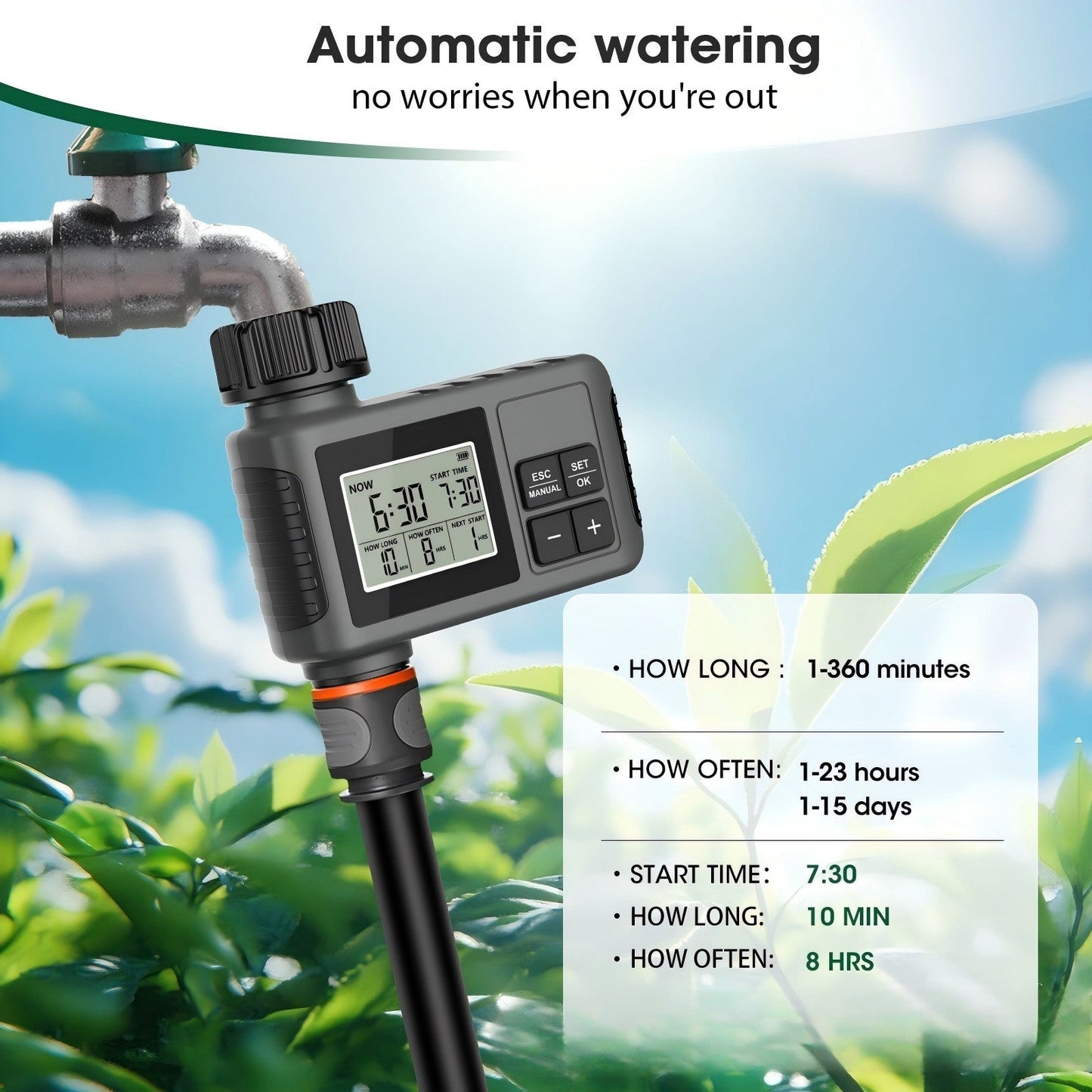 Outdoor Garden Hose Faucet Timer Programmable Sprinkler with Rain Delay Manual Auto Irrigation Yard Lawn – SGW01 - with | Sold by Uncle Wiener's Wholesale