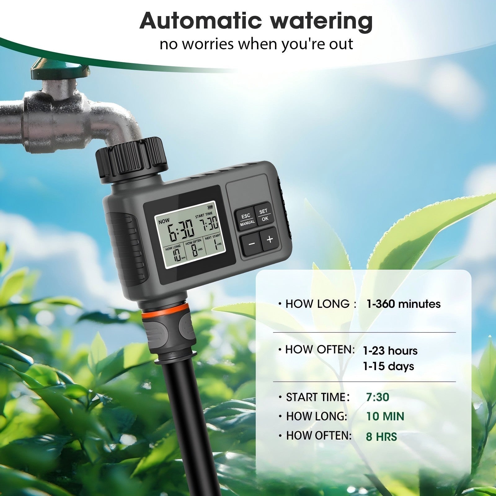 Outdoor Garden Hose Faucet Timer Programmable Sprinkler with Rain Delay Manual Auto Irrigation Yard Lawn – SGW01 - with | Sold by Uncle Wiener's Wholesale