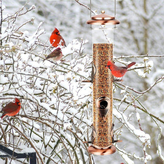 Outdoor Hanging Bird Feeder with Clear Tube & Iron Frame BF1894 - with | Sold by Uncle Wiener's Wholesale