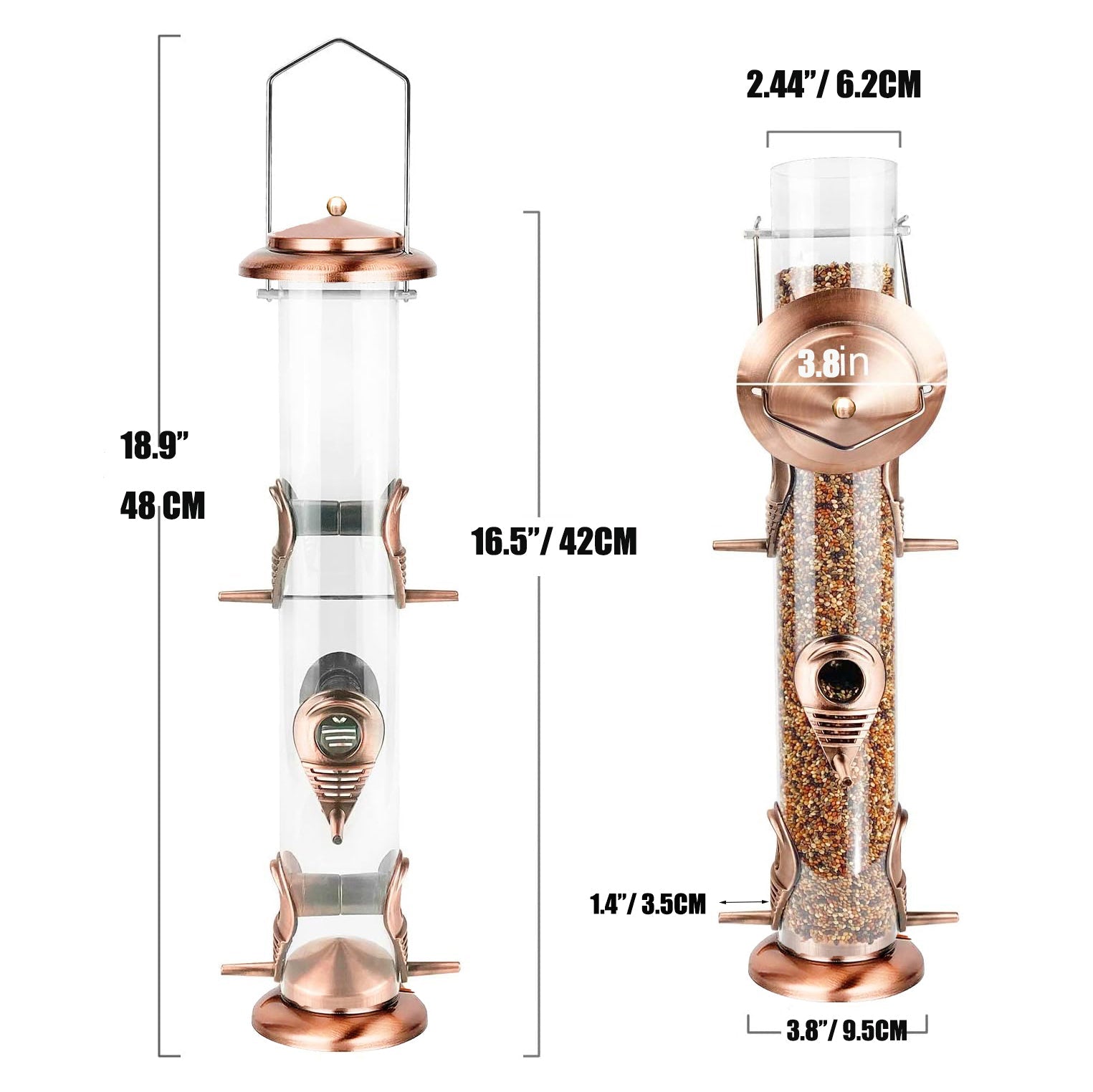 Outdoor Hanging Bird Feeder with Clear Tube & Iron Frame BF1894 - with | Sold by Uncle Wiener's Wholesale