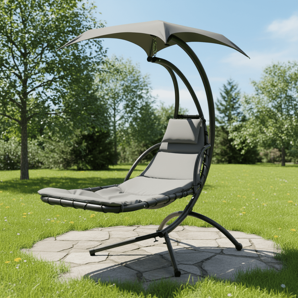 Outdoor Hanging Helicopter Lounge Chair with Sun Canopy | Multiple Colors Available - Furniture with GRAY | Sold by Uncle Wiener's Wholesale