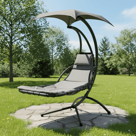 Outdoor Hanging Helicopter Lounge Chair with Sun Canopy | Multiple Colors Available - Furniture with GRAY | Sold by Uncle Wiener's Wholesale