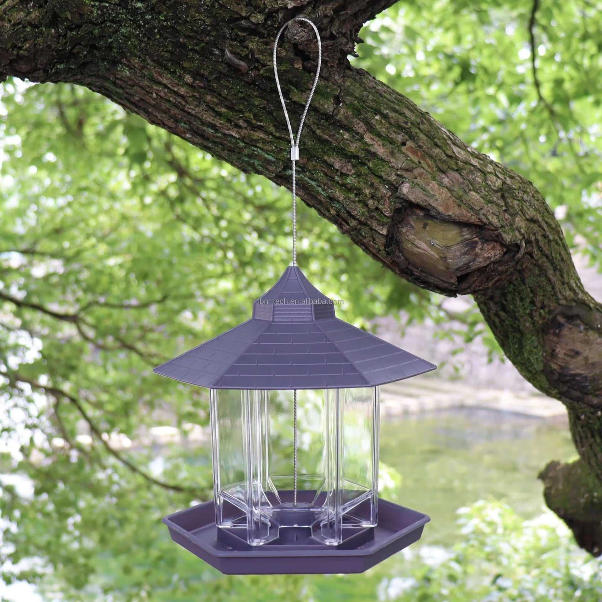 Outdoor Hanging Plastic Bird Feeder Clear Seed Container Weather-Resistant Garden Feeder BF129 - with | Sold by Uncle Wiener's Wholesale