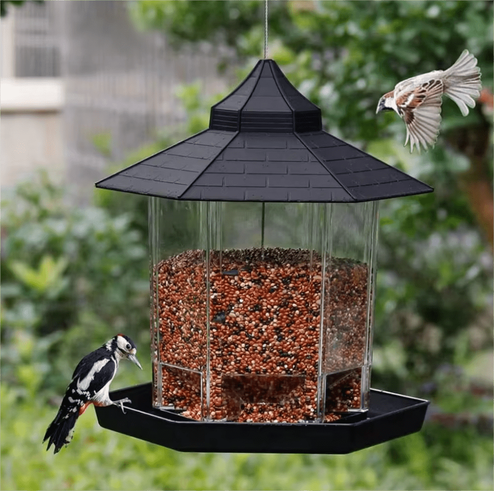 Outdoor Hanging Plastic Bird Feeder Clear Seed Container Weather-Resistant Garden Feeder BF129 - with | Sold by Uncle Wiener's Wholesale