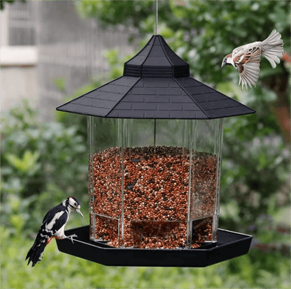 Outdoor Hanging Plastic Bird Feeder Clear Seed Container Weather-Resistant Garden Feeder BF129 - with | Sold by Uncle Wiener's Wholesale