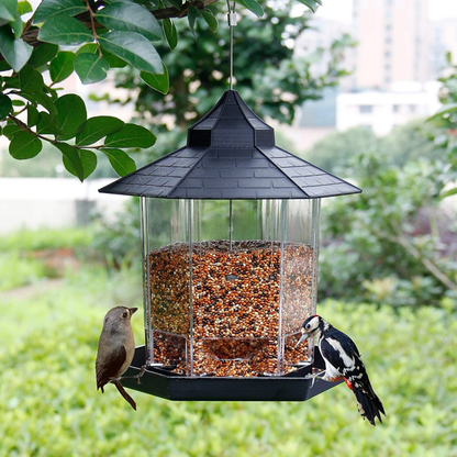 Outdoor Hanging Plastic Bird Feeder Clear Seed Container Weather-Resistant Garden Feeder BF129 - with | Sold by Uncle Wiener's Wholesale