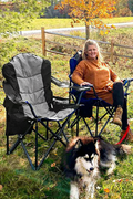 Outdoor Heavy - Duty Folding Camping Chair – Oversized Padded Quad Armchair with Lumbar Support, Cup Holder, Cooler Bag & Side Pocket | Supports 400 lbs | DS120A1 - with | Sold by Uncle Wiener's Wholesale