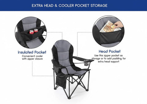 Outdoor Heavy - Duty Folding Camping Chair – Oversized Padded Quad Armchair with Lumbar Support, Cup Holder, Cooler Bag & Side Pocket | Supports 400 lbs | DS120A1 - with | Sold by Uncle Wiener's Wholesale