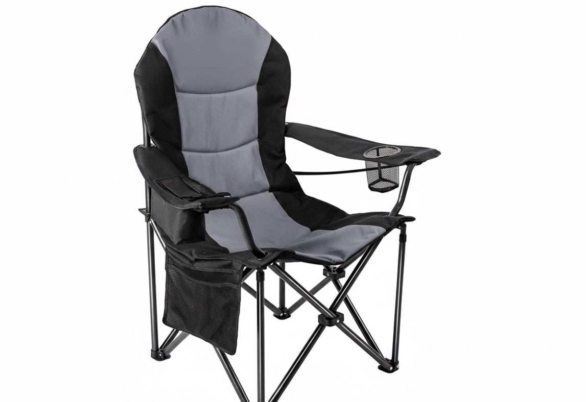 Outdoor Heavy - Duty Folding Camping Chair – Oversized Padded Quad Armchair with Lumbar Support, Cup Holder, Cooler Bag & Side Pocket | Supports 400 lbs | DS120A1 - with | Sold by Uncle Wiener's Wholesale
