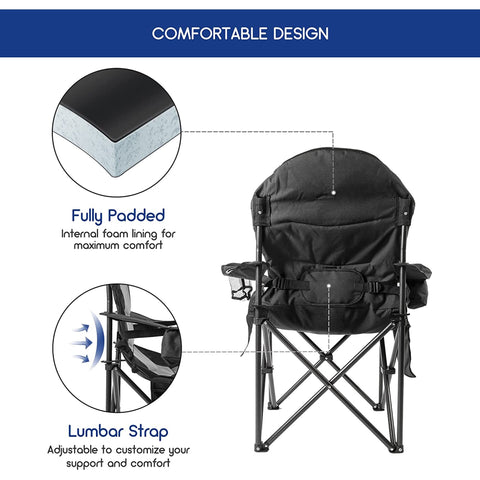 Outdoor Heavy - Duty Folding Camping Chair – Oversized Padded Quad Armchair with Lumbar Support, Cup Holder, Cooler Bag & Side Pocket | Supports 400 lbs | DS120A1 - with | Sold by Uncle Wiener's Wholesale