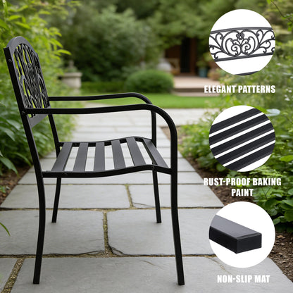 Outdoor Metal Garden Bench Decorative Patio Park Bench Black Finish AMGB234 - with | Sold by Uncle Wiener's Wholesale