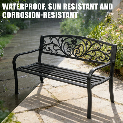 Outdoor Metal Garden Bench Decorative Patio Park Bench Black Finish AMGB234 - with | Sold by Uncle Wiener's Wholesale