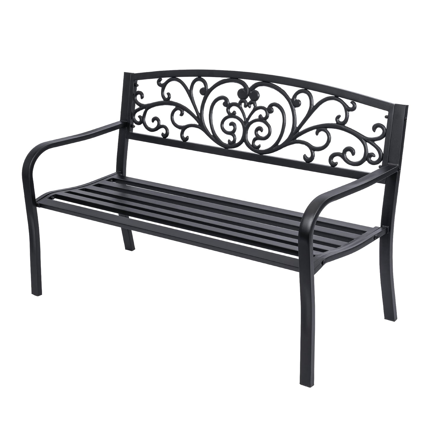 Outdoor Metal Garden Bench Decorative Patio Park Bench Black Finish AMGB234 - with | Sold by Uncle Wiener's Wholesale