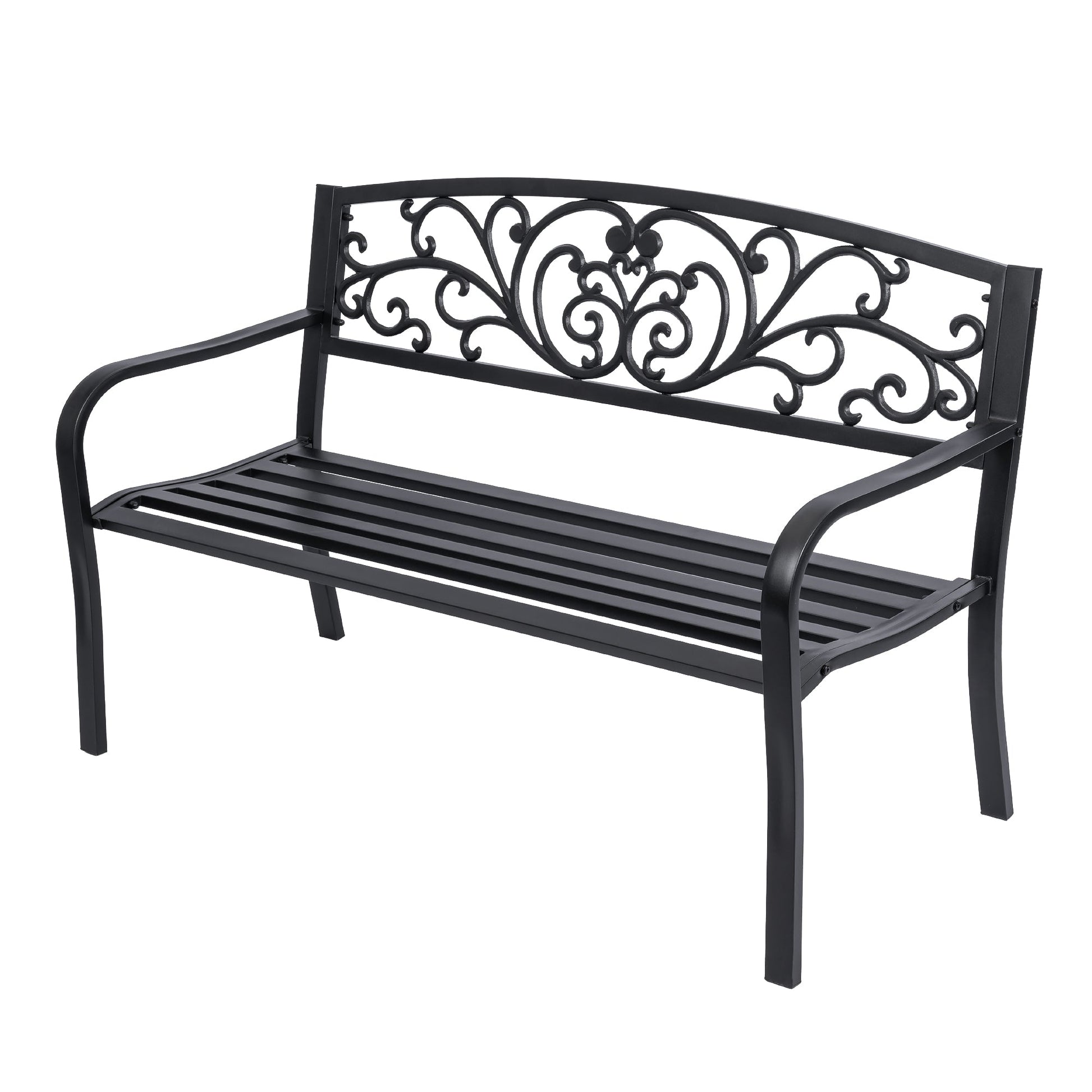 Outdoor Metal Garden Bench Decorative Patio Park Bench Black Finish AMGB234 - with | Sold by Uncle Wiener's Wholesale