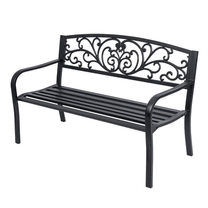 Outdoor Metal Garden Bench Decorative Patio Park Bench Black Finish AMGB234 - with | Sold by Uncle Wiener's Wholesale