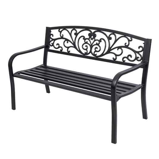 Outdoor Metal Garden Bench Decorative Patio Park Bench Black Finish AMGB234 - with | Sold by Uncle Wiener's Wholesale