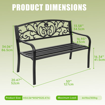 Outdoor Metal Garden Bench Decorative Patio Park Bench Black Finish AMGB234 - with | Sold by Uncle Wiener's Wholesale