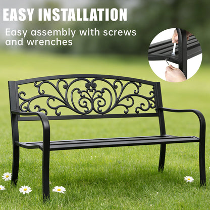 Outdoor Metal Garden Bench Decorative Patio Park Bench Black Finish AMGB234 - with | Sold by Uncle Wiener's Wholesale