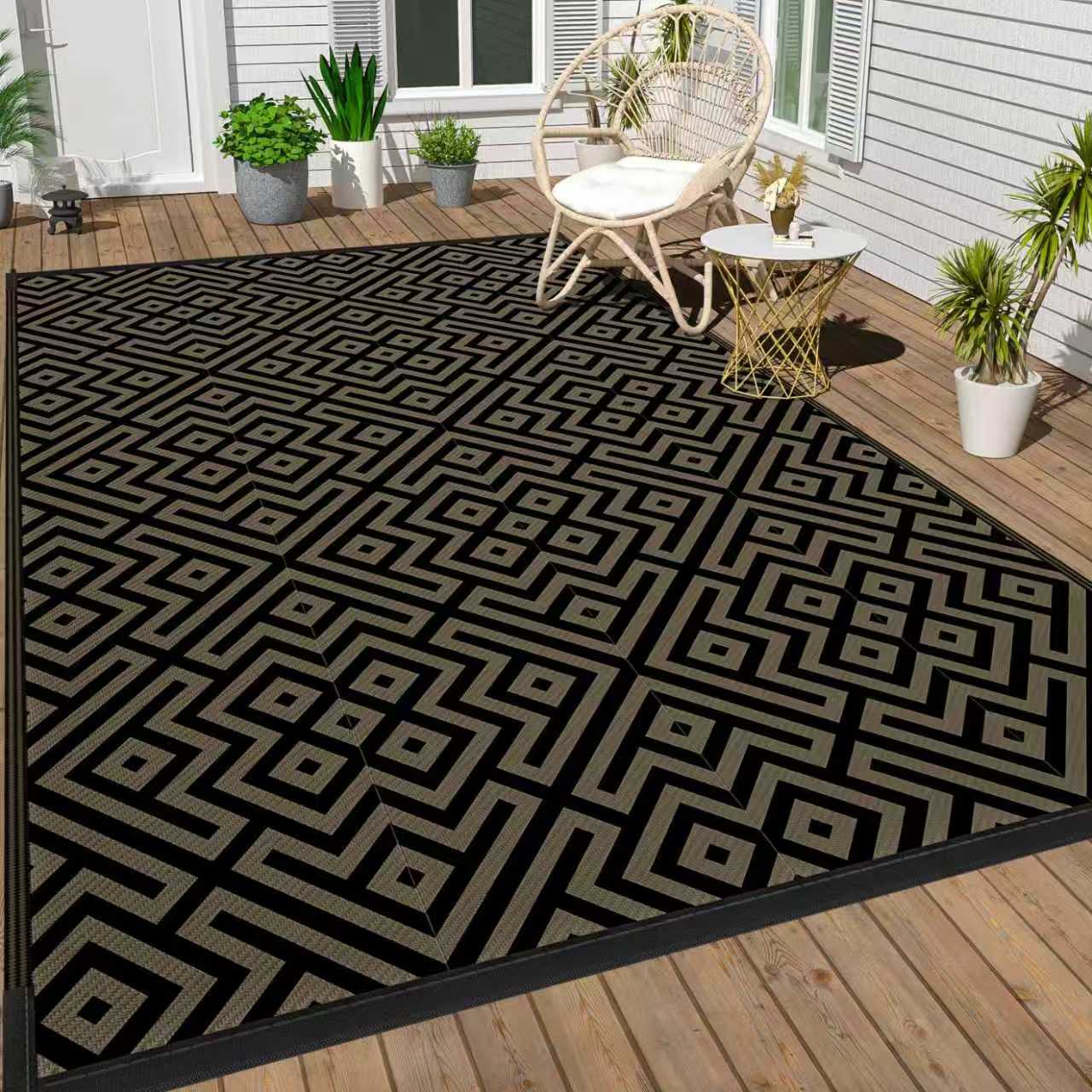 Outdoor Reversible Patio Rug – Waterproof Plastic RV Camping Mat in 9' × 12' and 9' × 18' Sizes - with 9' × 12' | Sold by Uncle Wiener's Wholesale