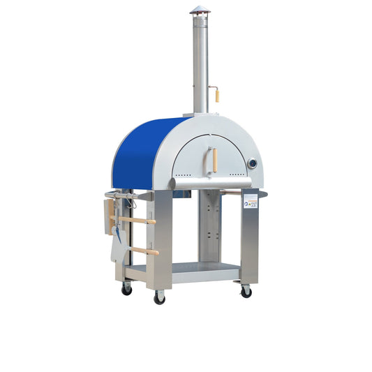 Outdoor Stainless Steel Wood Fired Pizza Oven BBQ Grill with Cover Blue Top 3 in 1 Oven HPO01S - with | Sold by Uncle Wiener's Wholesale