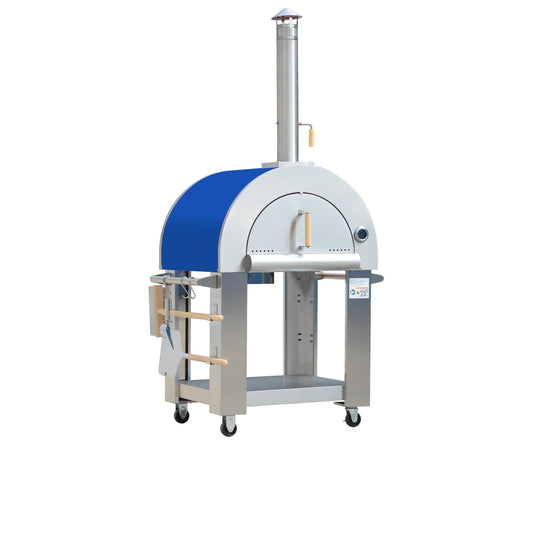 Outdoor Stainless Steel Wood Fired Pizza Oven BBQ Grill with Cover Blue Top 3 in 1 Oven HPO01S - with | Sold by Uncle Wiener's Wholesale