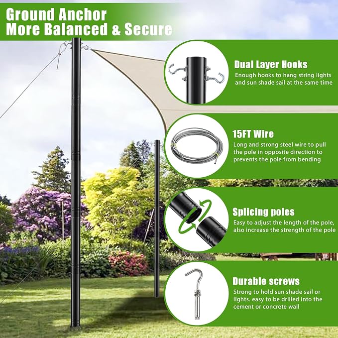 Outdoor Sun Shade Canopy with Steel Poles – UV Protection Shade Sail for Backyard, Patio, Playground, Garden, Deck & Outdoor Events - Camping Gear with | Sold by Uncle Wiener's Wholesale