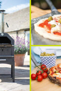 "Stainless steel outdoor pizza oven with chimney and stone insert"

"Dual-fuel pizza oven setup with wood and gas burners"

"Outdoor stainless pizza oven in backyard setting"

"Compact portable pizza oven on patio table"

"Fully cooked pizza inside stainless oven"