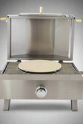 "Stainless steel outdoor pizza oven with chimney and stone insert"

"Dual-fuel pizza oven setup with wood and gas burners"

"Outdoor stainless pizza oven in backyard setting"

"Compact portable pizza oven on patio table"

"Fully cooked pizza inside stainless oven"