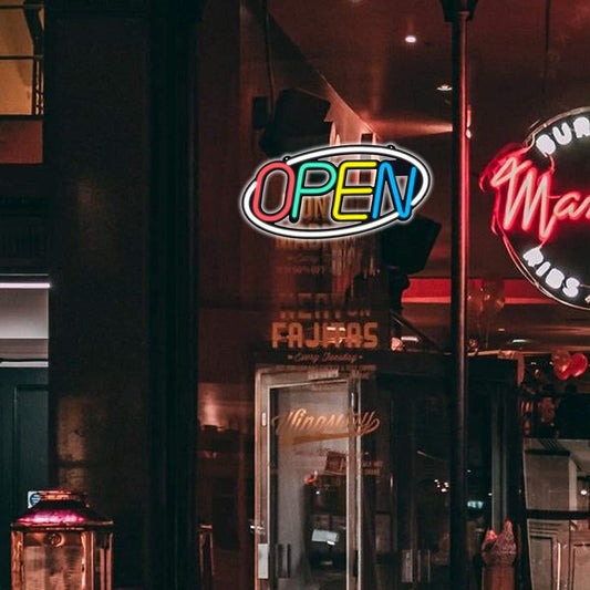 Oval Neon LED Open Sign for Business – Bright Energy - Efficient Shop Sign 1211428 - with | Sold by Uncle Wiener's Wholesale