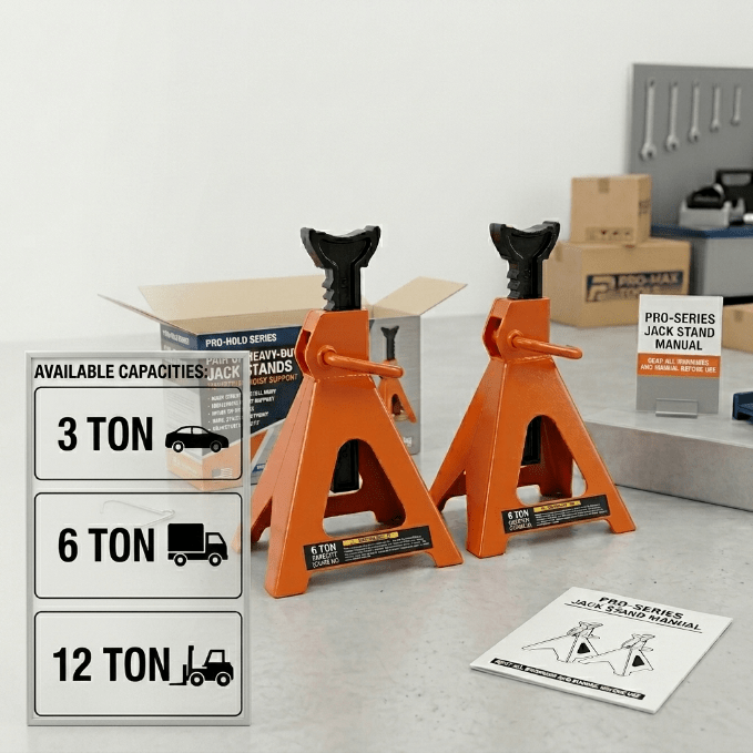 Pair of Heavy - Duty Jack Stands – 3 Ton / 6 Ton / 12 Ton Hoist Support - Material Handling with Pair 3 - Ton Jack Stands | Sold by Uncle Wiener's Wholesale