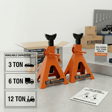 Pair of Heavy - Duty Jack Stands – 3 Ton / 6 Ton / 12 Ton Hoist Support - Material Handling with Pair 3 - Ton Jack Stands | Sold by Uncle Wiener's Wholesale