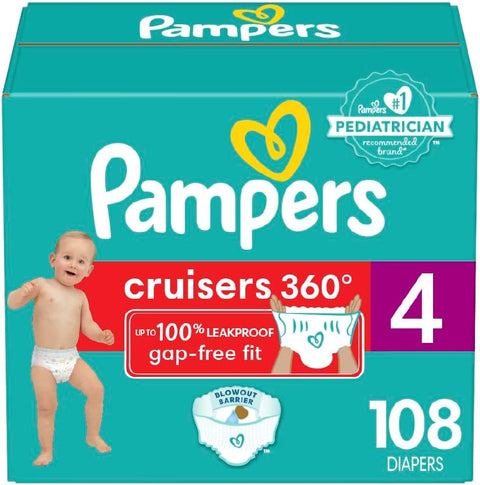 Pampers Cruisers 360° Fit Pull on diapers, size 4, 108 count, Disposable Diapers with Stretchy Waistband - with | Sold by Uncle Wiener's Wholesale
