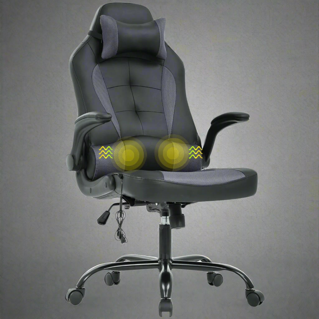Black Massage Gaming Chair – Front View

Ergonomic Gaming Chair – Reclined Setup

PU Leather Chair with Lumbar Support – Side View

Massage Chair with Remote Control – Usage Demo

High-Back Racing Style Gaming Chair – Full Features Display
