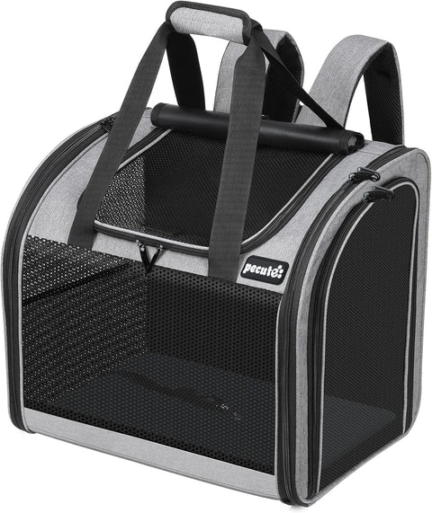 Pecute Cat Backpack with Widened Interior Space, Upgraded Dog Backpack Carrier with Various Ways to Carry, Pet Backpack with Breathable Mesh, Pet Travel Carrier with Soft Padded, Reinforced Support - with Grey - Widened Design | Sold by Uncle Wiener's Wholesale