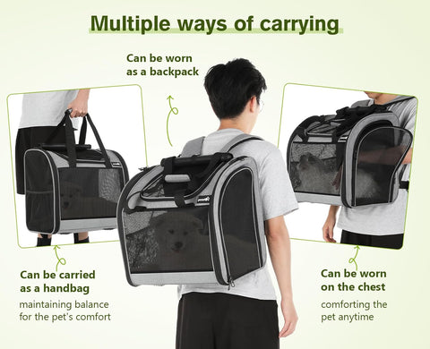 Pecute Cat Backpack with Widened Interior Space, Upgraded Dog Backpack Carrier with Various Ways to Carry, Pet Backpack with Breathable Mesh, Pet Travel Carrier with Soft Padded, Reinforced Support - with Grey - Widened Design | Sold by Uncle Wiener's Wholesale