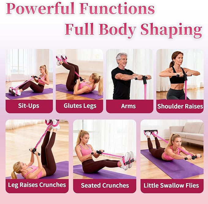 Pedal Resistance Band with Handles – Full-Body Exercise Band with Foot Pedals for Home Workouts, Pilates, Stretching & Strength Training - Exercise Equipment with Pink/Black ( | Sold by Uncle Wiener's Wholesale