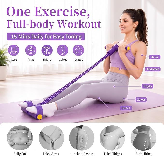 Pedal Resistance Band with Handles – Full-Body Exercise Band with Foot Pedals for Home Workouts, Pilates, Stretching & Strength Training - Exercise Equipment with Pink/Black ( | Sold by Uncle Wiener's Wholesale