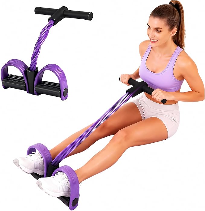 Pedal Resistance Band with Handles – Full-Body Exercise Band with Foot Pedals for Home Workouts, Pilates, Stretching & Strength Training - Exercise Equipment with Purple/Black (6 resistance levels) | Sold by Uncle Wiener's Wholesale